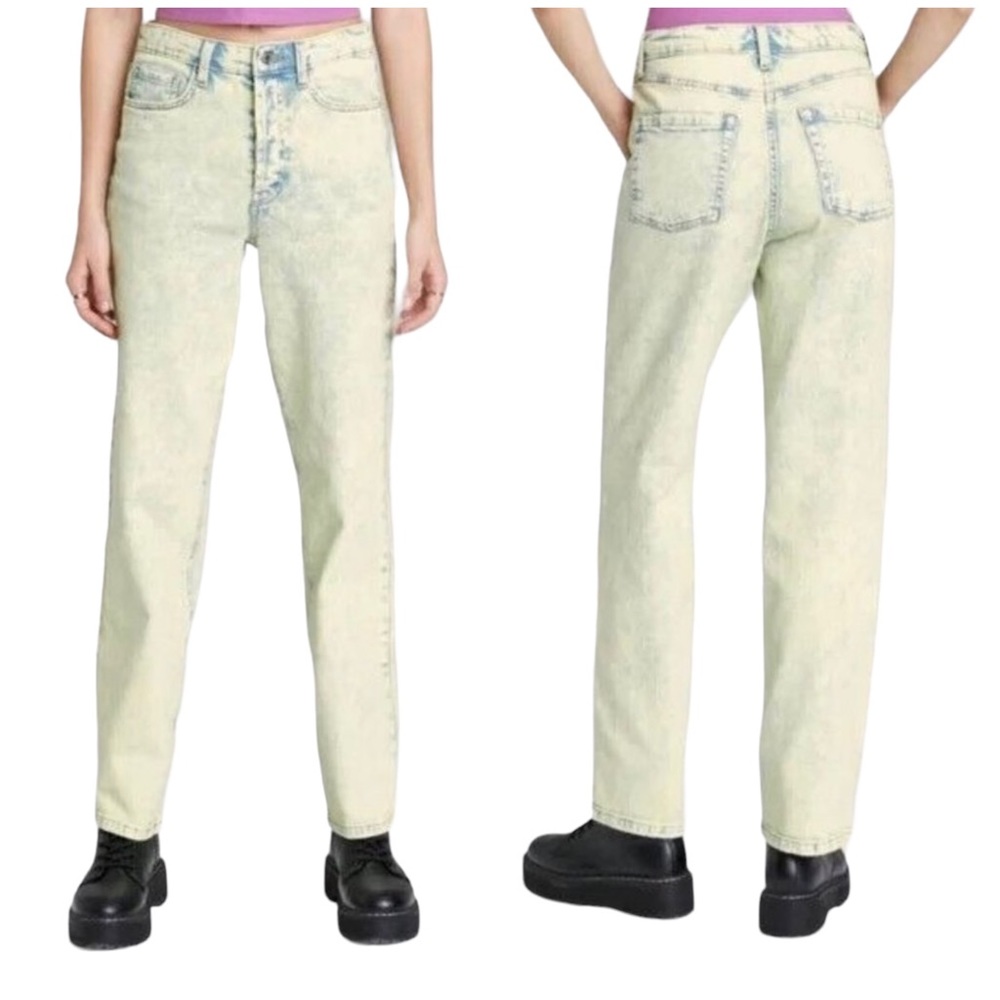 NWT Wild Fable Highest Rise 90’s Straight Jeans Lime Green Acid Wash Sz 16 - Picture 2 of 11